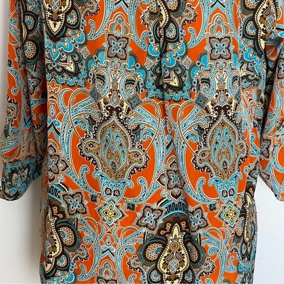 Akoz Womens Blouse Boho Bohemian Long Rolled Up Button Sleeve Size Large Retro - Picture 6 of 12
